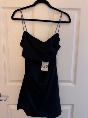 Zara Black Mini Dress with Double Spaghetti Straps